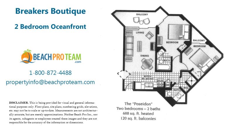 Breakers Boutique Poseidon Floor Plan - 2 Bedroom Oceanfront